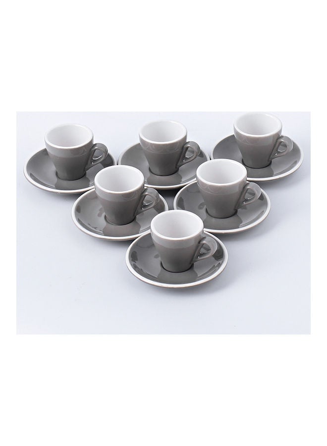 12 Piece Coffee Cup And Saucer Set Grey 7.6x6.1x6.3cm
