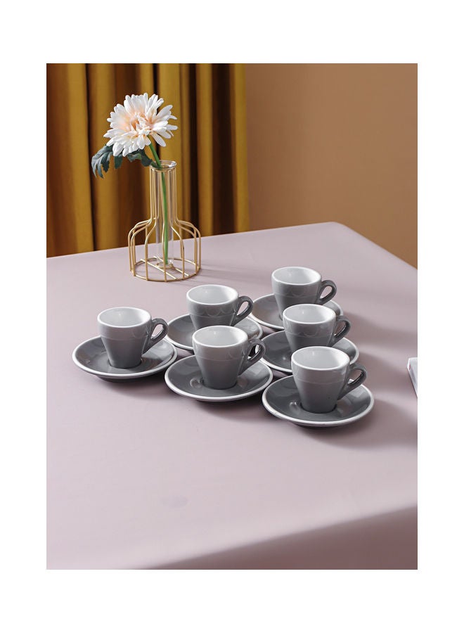 12 Piece Coffee Cup And Saucer Set Grey 7.6x6.1x6.3cm