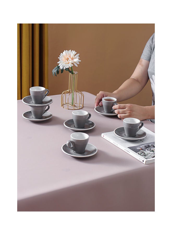 12 Piece Coffee Cup And Saucer Set Grey 7.6x6.1x6.3cm
