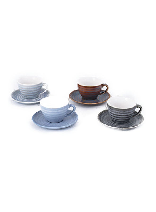 8-Piece Kiln Variable Glaze Round Ceramic Coffee Cup And Saucer Multicolour 11x9x6.5cm