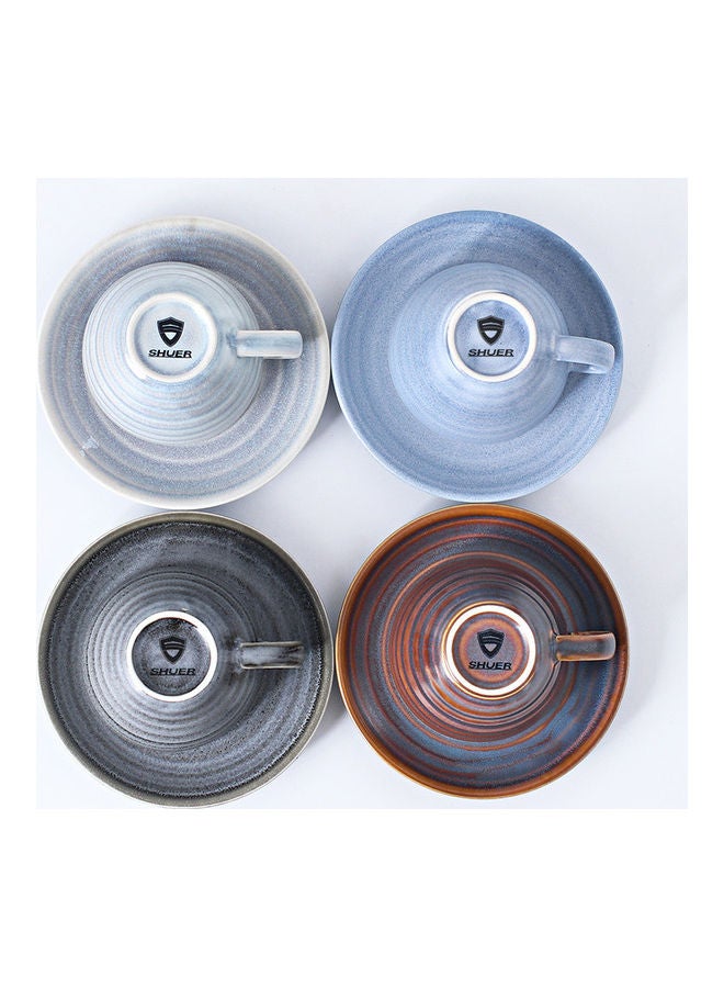 8-Piece Kiln Variable Glaze Round Ceramic Coffee Cup And Saucer Multicolour 11x9x6.5cm