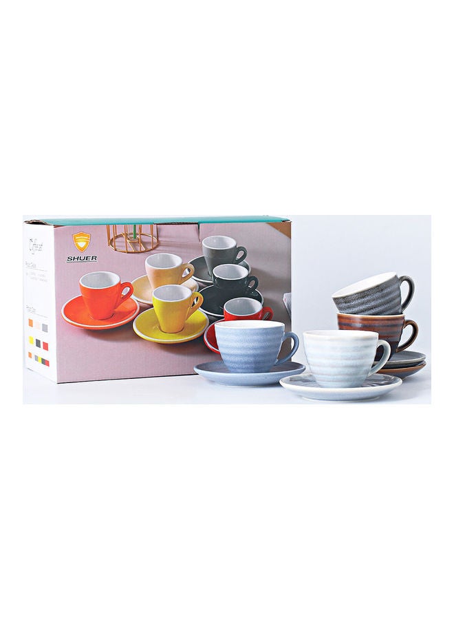 8-Piece Kiln Variable Glaze Round Ceramic Coffee Cup And Saucer Multicolour 11x9x6.5cm