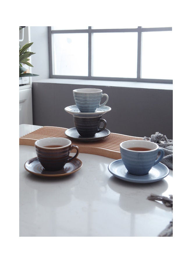 8-Piece Kiln Variable Glaze Round Ceramic Coffee Cup And Saucer Multicolour 11x9x6.5cm