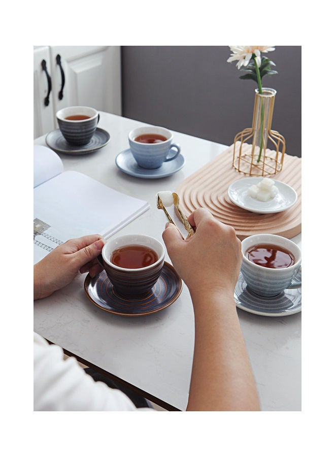 8-Piece Kiln Variable Glaze Round Ceramic Coffee Cup And Saucer Multicolour 11x9x6.5cm