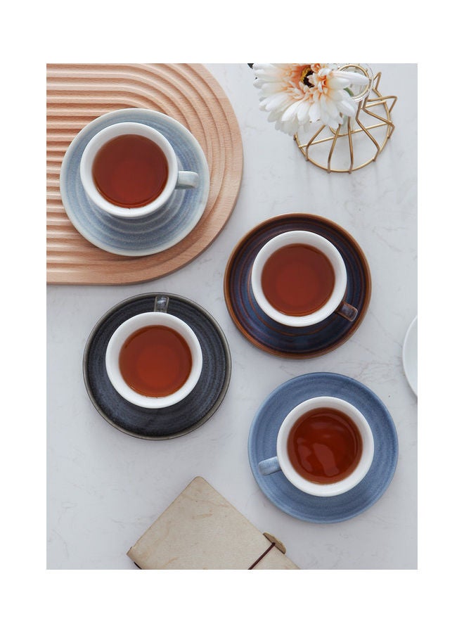 8-Piece Kiln Variable Glaze Round Ceramic Coffee Cup And Saucer Multicolour 11x9x6.5cm