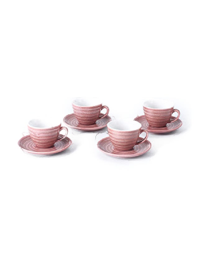 8-Piece Kiln Variable Glaze Round Ceramic Coffee Cup And Saucer Pink 11x9x6.5cm