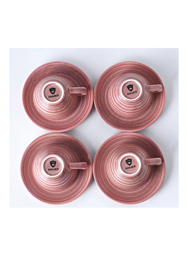 8-Piece Kiln Variable Glaze Round Ceramic Coffee Cup And Saucer Pink 11x9x6.5cm