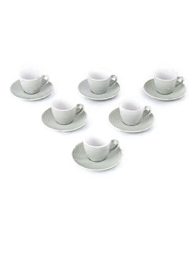 12-Piece Kiln Variable Glaze Round Linear Ceramic Cup And Saucer Light Green 9x5.4x5.4cm
