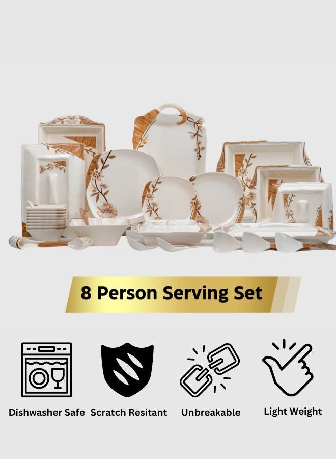 DMW Arkon Prime Rose Design #3: High-Quality Melamine Dinner Set for 8 Persons  Dishwasher & Oven Safe, Lightweight & Indestructible. Set of 74 Pcs With Additional  Spoons & Tea Mats.