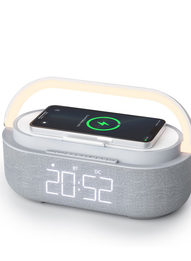 2024 Newest Gift Alarm Clock Radio with Wireless Charger  Bluetooth Speaker FM Radio Bedside LED Night Light  Digital Alarm Clock for Bedroom Home