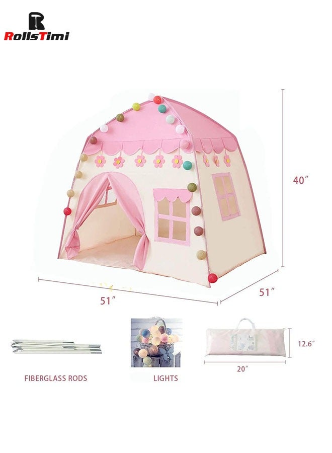 Flower Kids Play Tent with Star Lights Large Indoor Childrens Playhouse for Girls