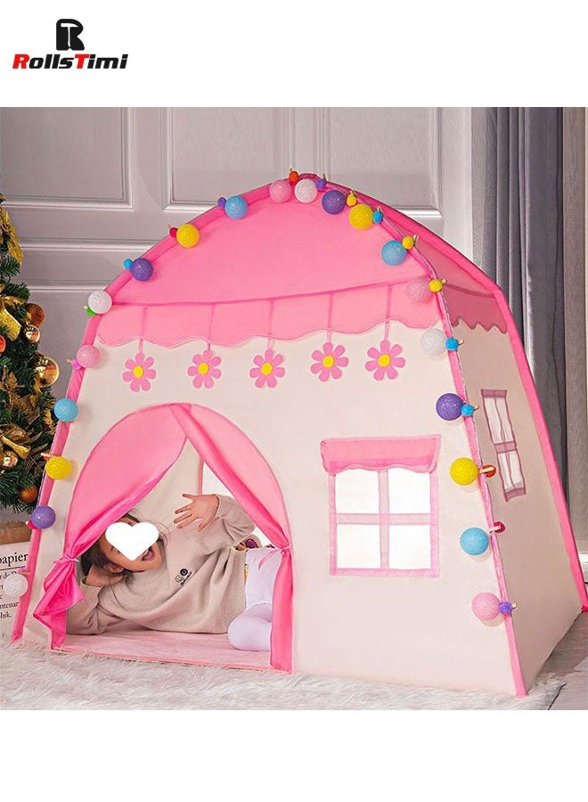 Flower Kids Play Tent with Star Lights Large Indoor Childrens Playhouse for Girls