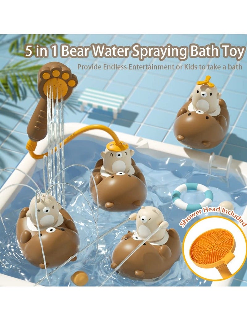 Bath Toys for Toddlers, Shower Head Sprayer, 5 Modes Bear Sprinkler Bathtub Gifts Kids Boy Girl, Baby Sprayer Toy with