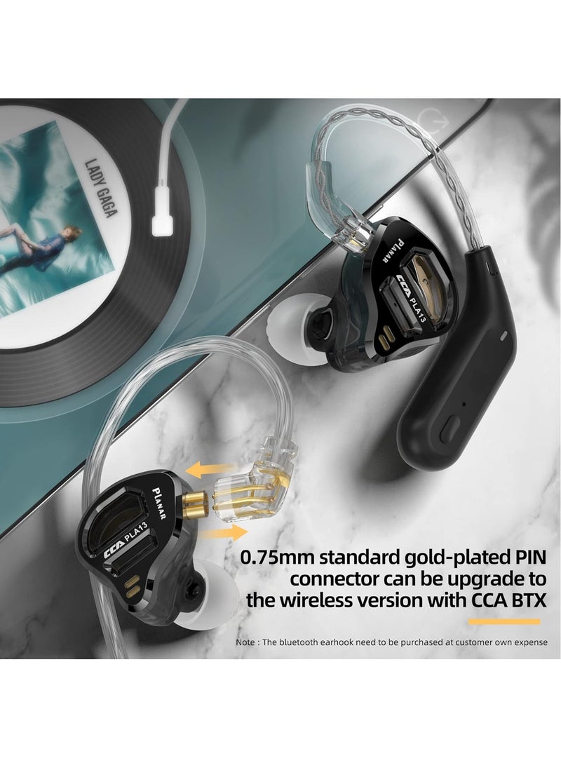 CCA PLA13 HiFi 13.2mm Planar Driver in Ear Earphone IEM with Detachable 0.75mm 2Pin High-Purity Silver-Plated Cable for Audiophile Musician (Without Mic)