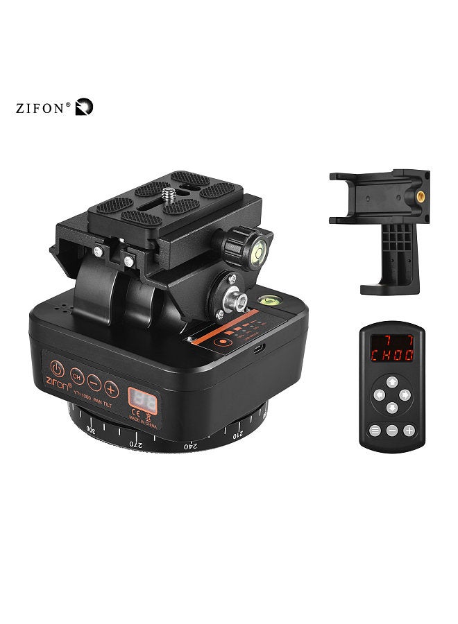 ZIFON YT-1000 2.4G Wireless Control Automatic Tripod Head 360° Rotatable Motorized Panoramic Head Pan Tilt Head 1/4 Inch Screw 1kg Load Capacity Built-in Rechargeable Battery