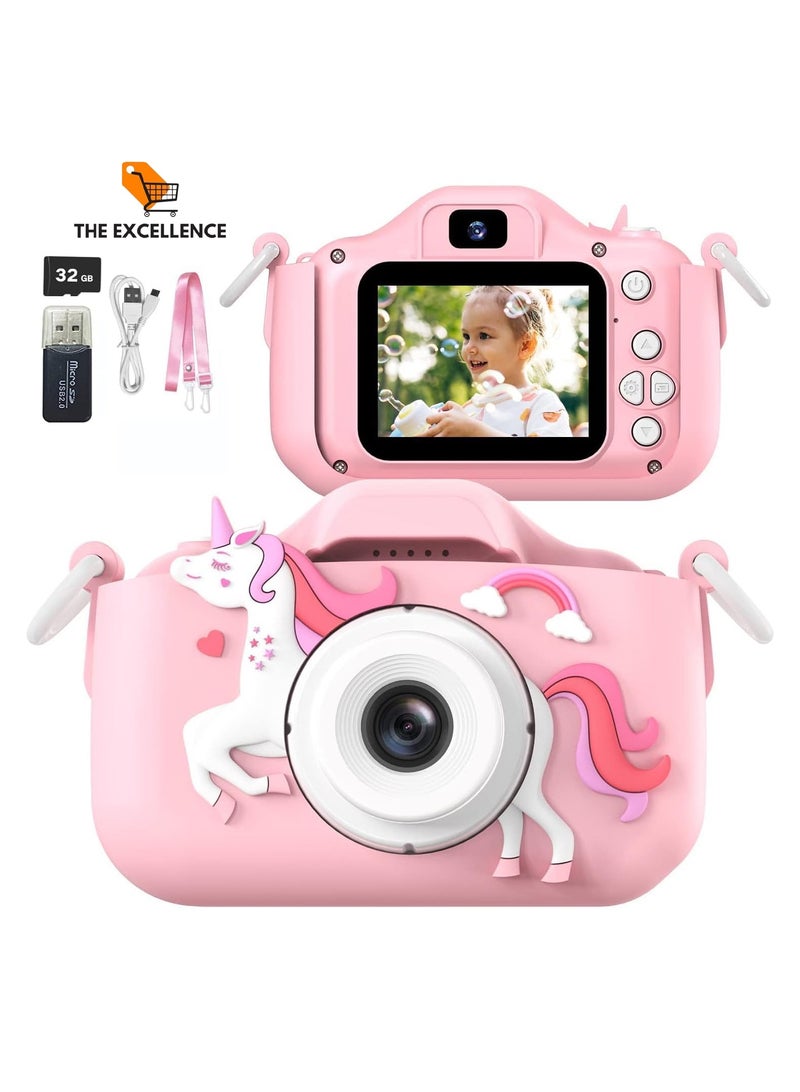Kids Camera, Children Digital Camera, 40MP 1080P HD Digital Video Camera with Silicone Cover, Video Recorder with 32G SD Card, for Boys Girls Gift (Pink)