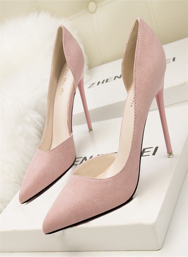 10cm fashionable and minimalist shallow mouthed pointed women's high heels pink