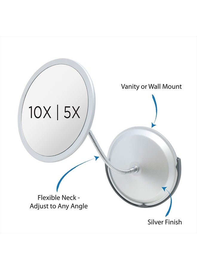 Double Vision™ Gooseneck Vanity/Wall Mount Mirror 5X/10X Magnification, Made in the USA