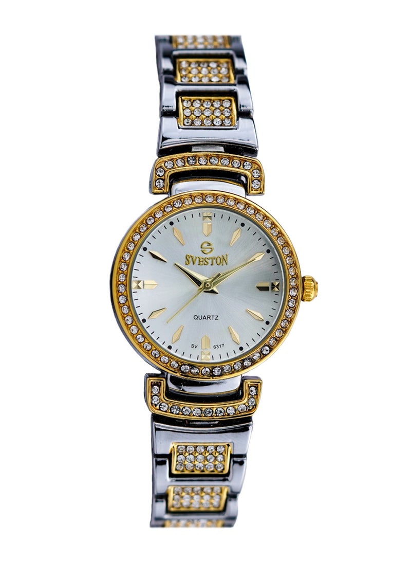 Women Analog Quartz two tone Stainless Steel Diamond Watch - 6317