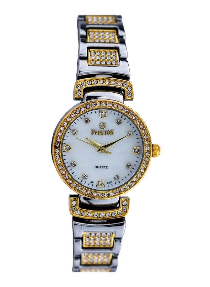 Women Analog Quartz two tone Stainless Steel Diamond Watch - 6317