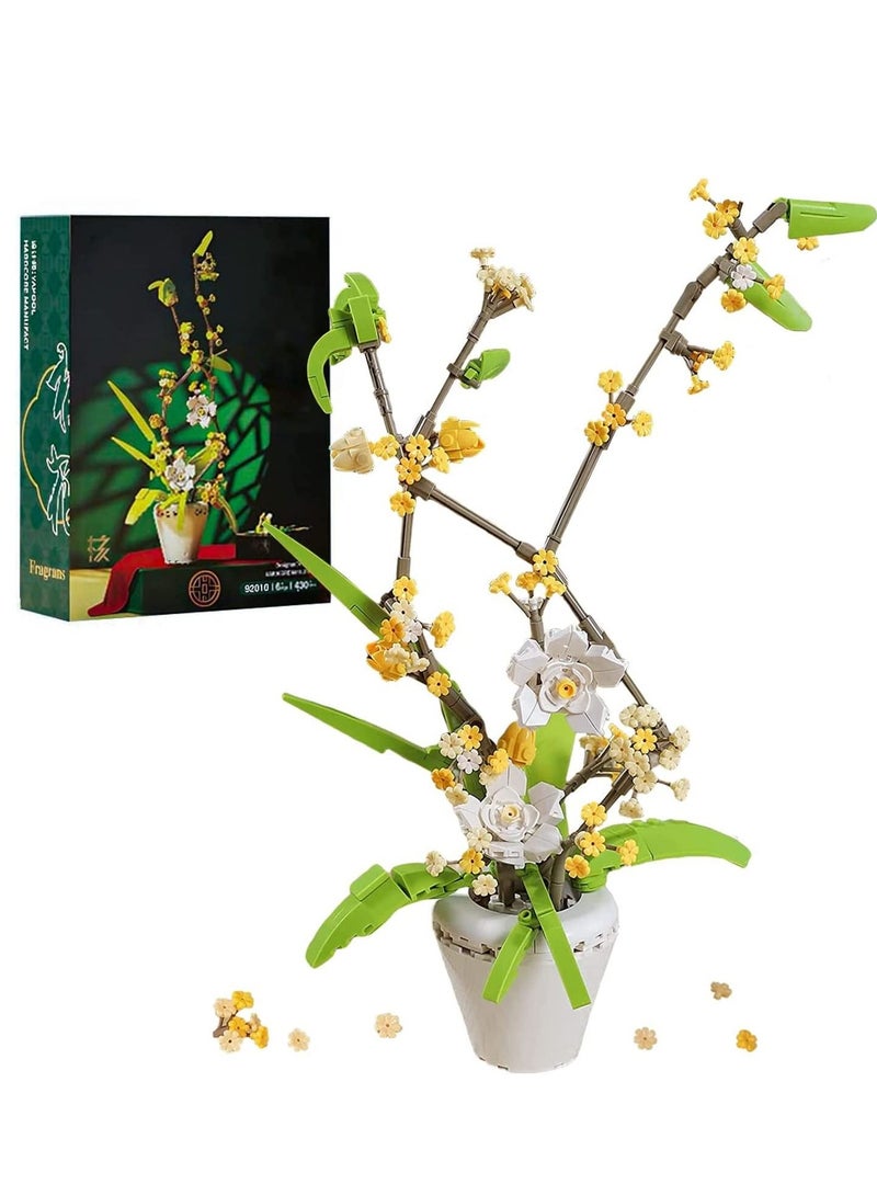 Flower Bouquet Building Kit Osmanthus Fragrans Bonsai Tree Toy Artificial Plant Building Creative Building Project for Adults Botanical Collection Compatible with Lego (430 Pieces)