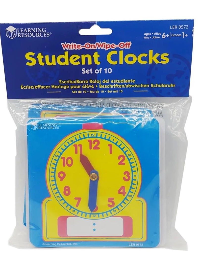 Write-On Wipe-Off Student Clocks Set of 10