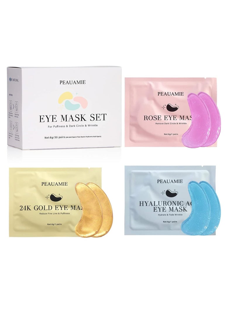 PEAUAMIE Under Eye Patches (30 Pairs) Gold Eye Mask and Hyaluronic Acid Eye Patches for puffy eyes,Rose Eye Masks for Dark Circles and Puffiness under eye treatment skin care products…
