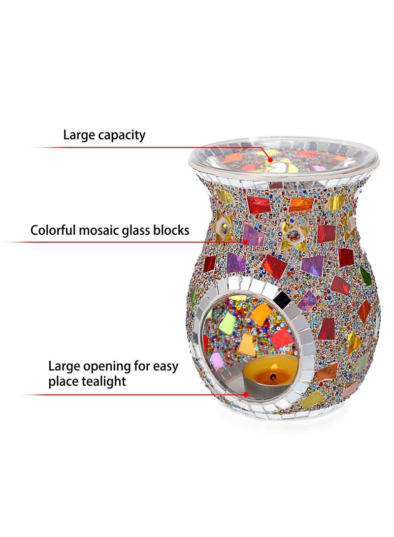 Essential Oil Burner Mosaic Glass, Fragrance Oil Warmer, Tealight Candle Holder Burners, Incense Aromatherapy Oil Diffuser, Scented Wax Warmer for Gift Home Table Decor