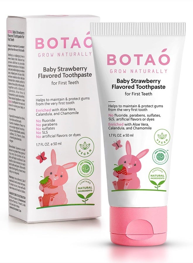 Fluoride Free Baby Toothpaste | Strawberry Flavored - Organic Training Natural Toddler Toothpaste for Toddlers | EWG Verified, Vegan, SLS Free, Safe to Swallow, Aloe Vera -1.7Oz