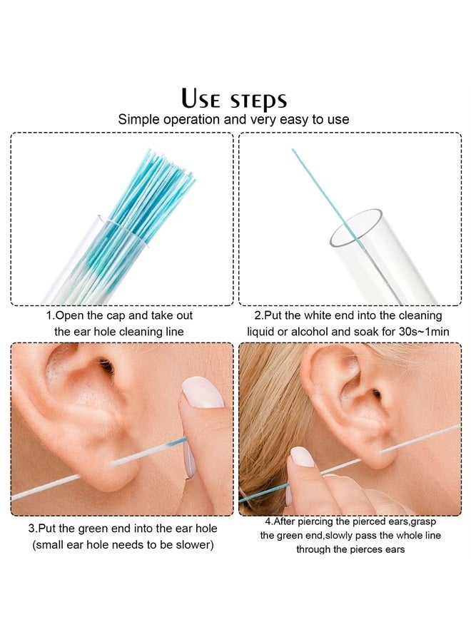 360 Pieces Ear Hole Floss Earrings Hole Cleaner Disposable Piercing Aftercare Cleaner Earrings Piercing Cleaning Line Ear Piercing Care Cleaning Tool for Women Men (Yellow, Royal Blue, Pink)