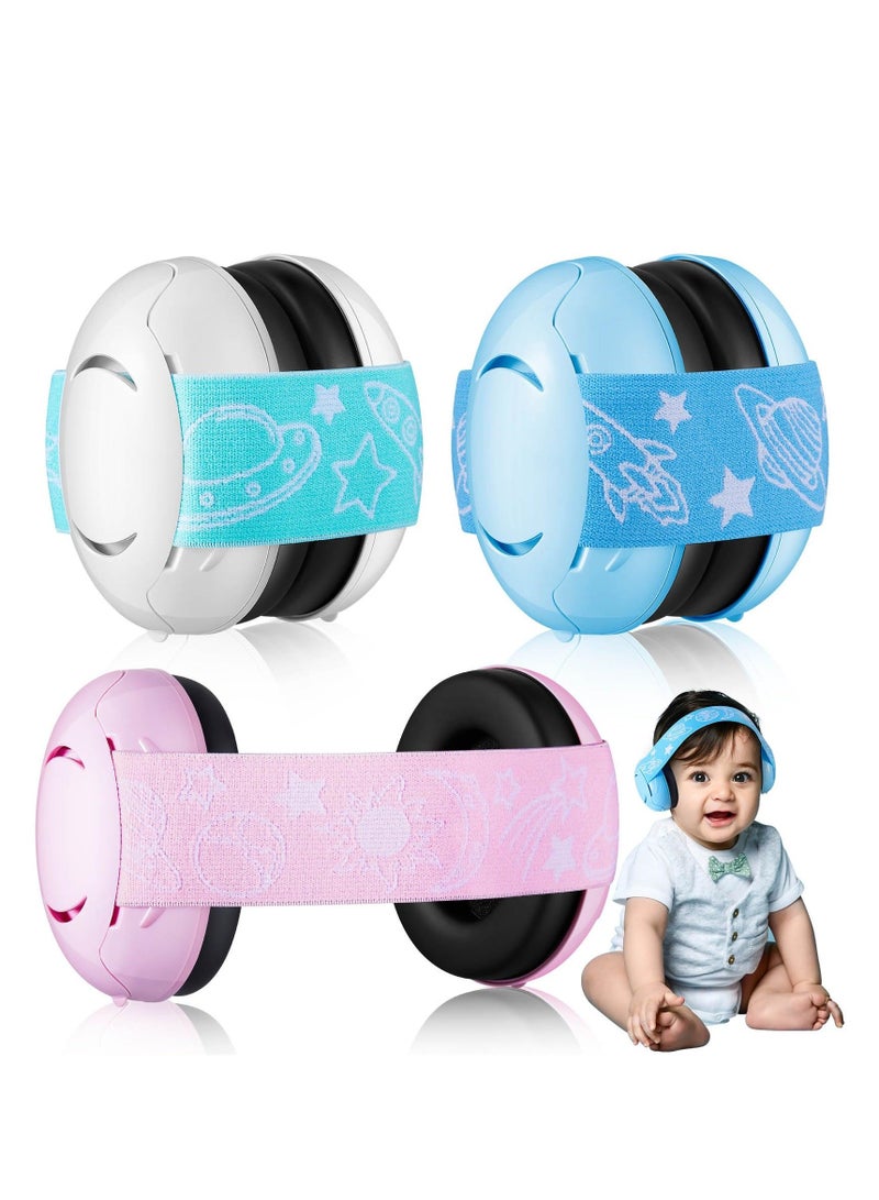 3Pcs Kids Ear Protection for Noise Reduction Cancelling Ear with Adjustable Headband Noise Hearing Protection Ear (Blue, White, Pink)