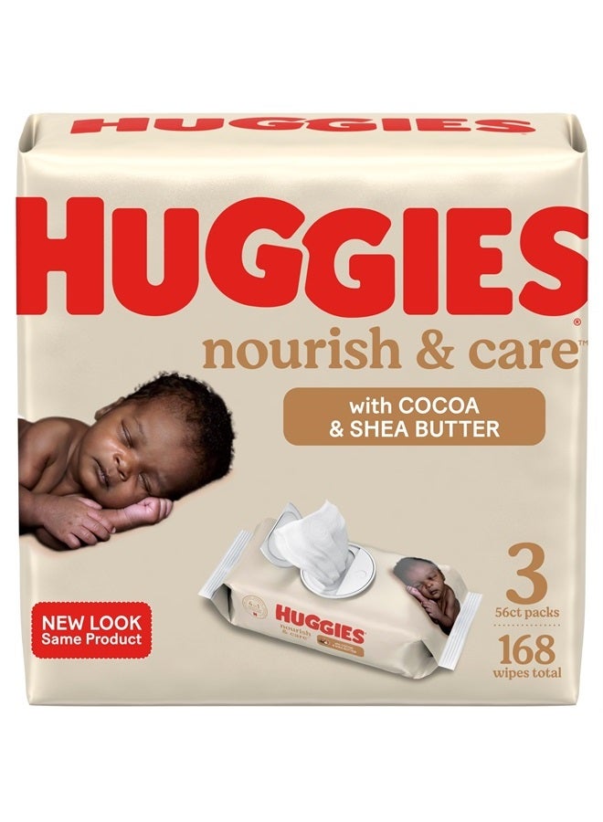Huggies Nourish & Care Scented Baby Wipes, 3 Flip-Top Packs (168 Wipes Total)