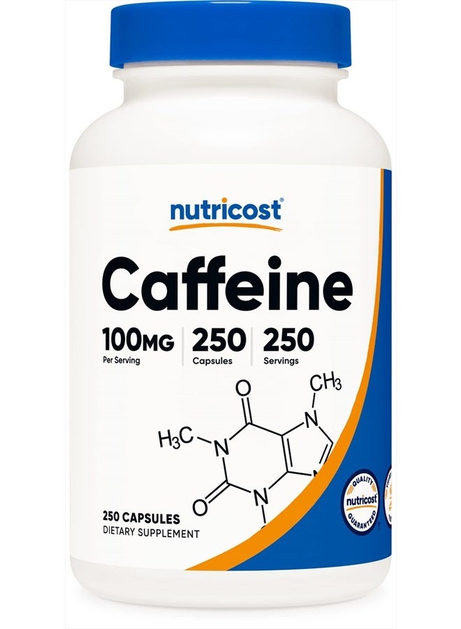 Caffeine Pills 100mg Per Serving, 250 Capsules