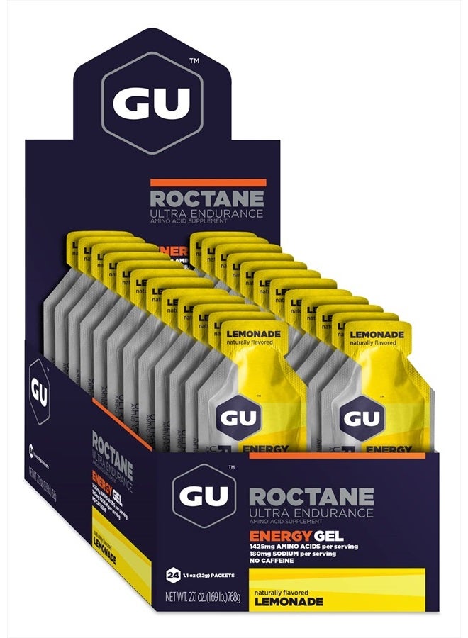 Energy Roctane Ultra Endurance Energy Gel, Vegan, Gluten-Free, Kosher, and Dairy-Free On-The-Go Sports Nutrition for Running, Biking, Hiking or Skiing, 24-Count, Lemonade