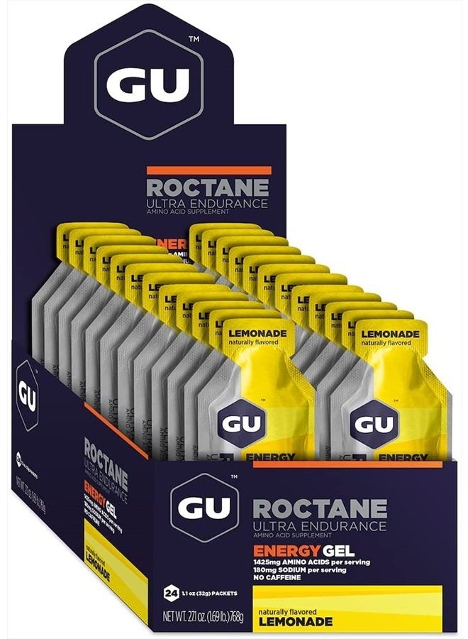 Energy Roctane Ultra Endurance Energy Gel, Vegan, Gluten-Free, Kosher, and Dairy-Free On-The-Go Sports Nutrition for Running, Biking, Hiking or Skiing, 24-Count, Lemonade