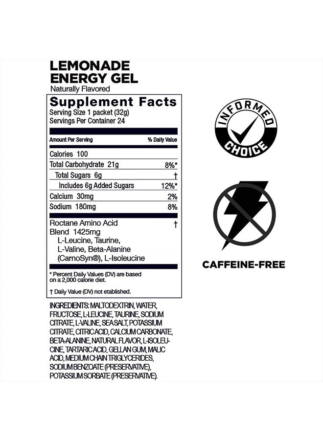 Energy Roctane Ultra Endurance Energy Gel, Vegan, Gluten-Free, Kosher, and Dairy-Free On-The-Go Sports Nutrition for Running, Biking, Hiking or Skiing, 24-Count, Lemonade