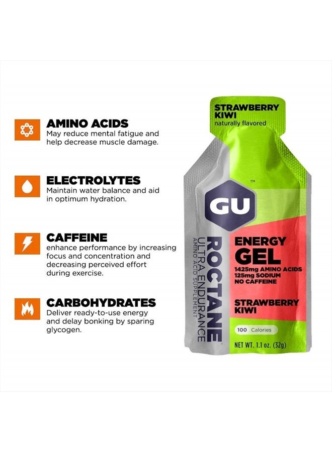 Energy Roctane Ultra Endurance Energy Gel, Vegan, Gluten-Free, Kosher, and Dairy-Free On-The-Go Sports Nutrition for Running, Biking, Hiking or Skiing, Strawberry Kiwi (24 Packets)