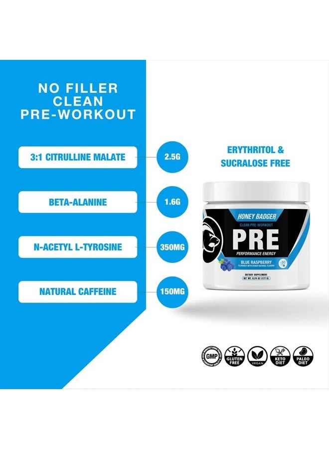 Pre Workout Powder, Keto Vegan Preworkout for Men & Women with Vitamin C for Immune Support, Beta Alanine & Caffeine, Sugar Free Natural Energy Supplement, Blue Raspberry, 30 Servings
