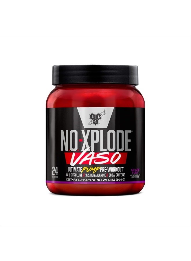 N.O.-XPLODE Vaso Pre Workout Powder with 8g of L-Citulline and 3.2g Beta-Alanine and Energy, Flavor: Grape Fury, 24 Servings