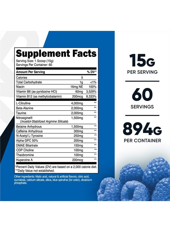 Pre-X Xtreme Pre-Workout Complex Powder, Blue Raspberry, 60 Servings, Vegetarian, Non-GMO and Gluten Free