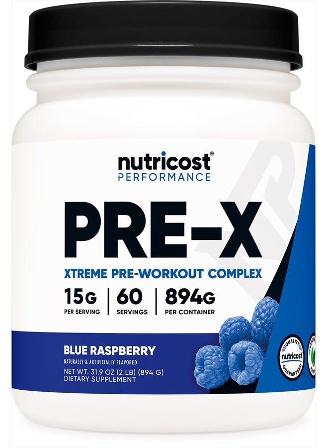 Pre-X Xtreme Pre-Workout Complex Powder, Blue Raspberry, 60 Servings, Vegetarian, Non-GMO and Gluten Free