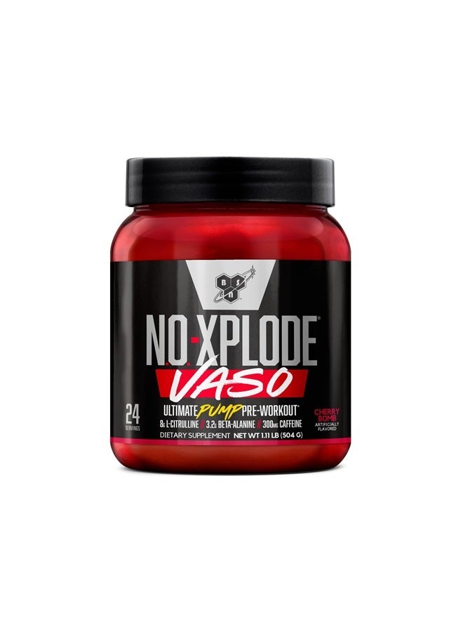 N.O.-XPLODE Vaso Pre Workout Powder with 8g of L-Citulline and 3.2g Beta-Alanine and Energy, Flavor: Cherry Bomb, 24 Servings
