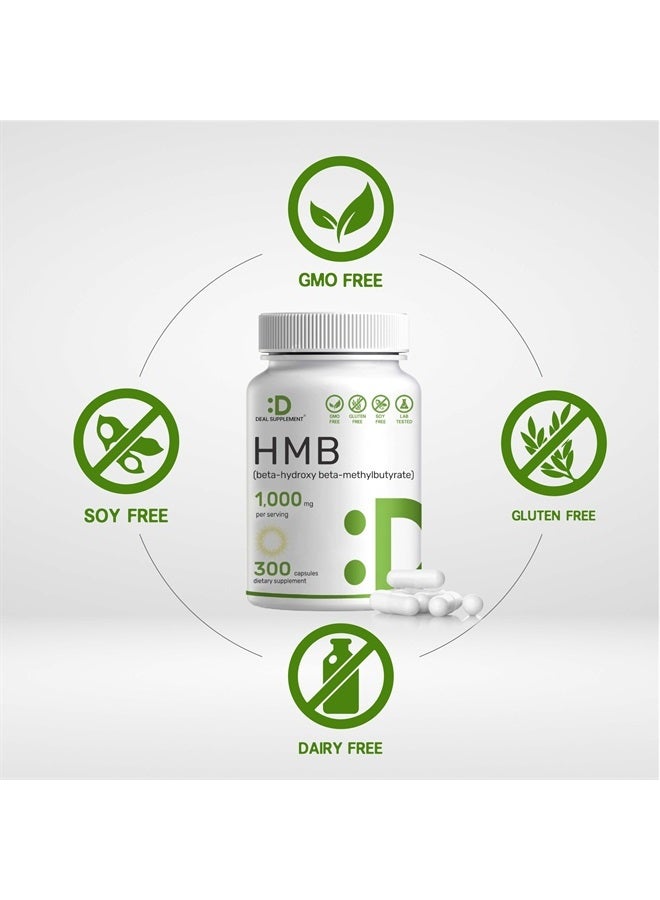 Ultra Strength HMB Supplements 1000*mg Per Serving, 300*Capsules | Third Party Tested | Supports Muscle Growth, Retention