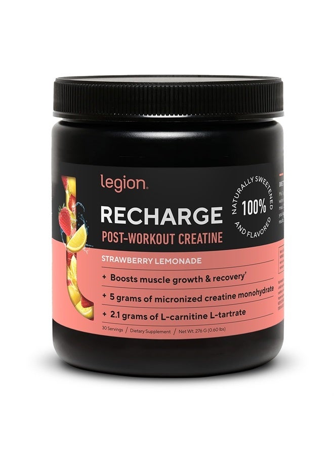 Recharge Post Workout Supplement - All Natural Muscle Builder & Recovery Drink with Micronized Creatine Monohydrate Naturally Sweetened & Flavored, (Strawberry Lemonade, 30 Serve)