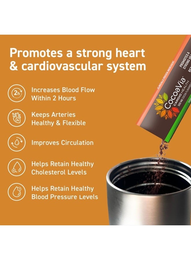 Cardio Health Cocoa Powder, 15 Single Serve Sticks, 500mg Cocoa Flavanols, Support Heart Health, Boost Nitric Oxide, Improve Circulation, Energy, Preworkout, Travel-Friendly, Vegan, Cacao