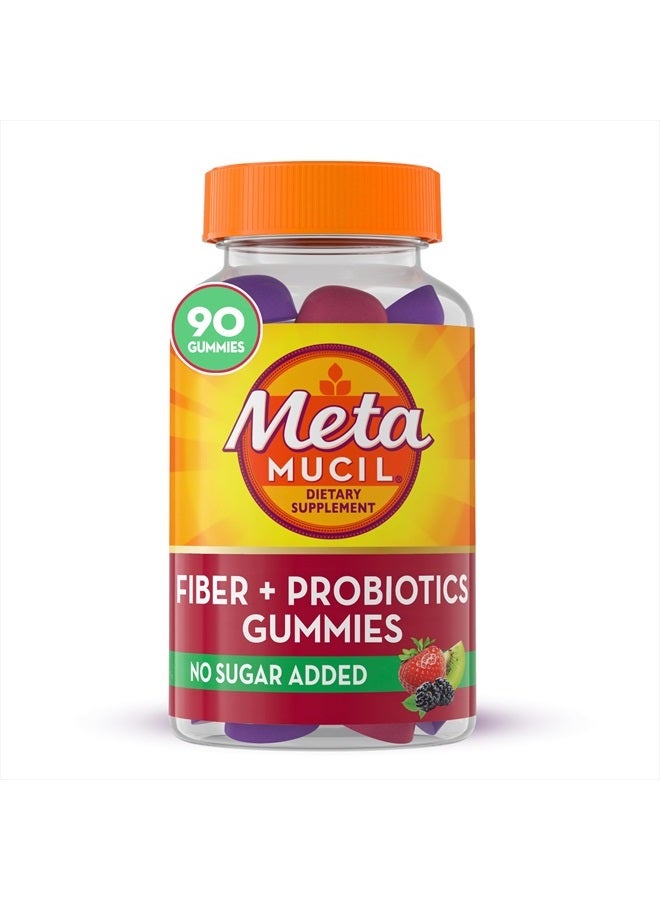 Fiber Gummies Plus Probiotics for Digestive Health, No Sugar Added, Daily Supplement, Prebiotic Plant-Based Fiber Blend, Strawberry Kiwi BlackBerry Flavored, 90 Gummies
