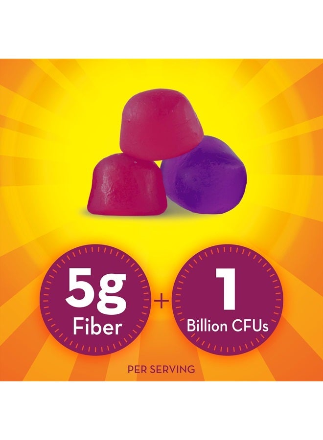 Fiber Gummies Plus Probiotics for Digestive Health, No Sugar Added, Daily Supplement, Prebiotic Plant-Based Fiber Blend, Strawberry Kiwi BlackBerry Flavored, 90 Gummies