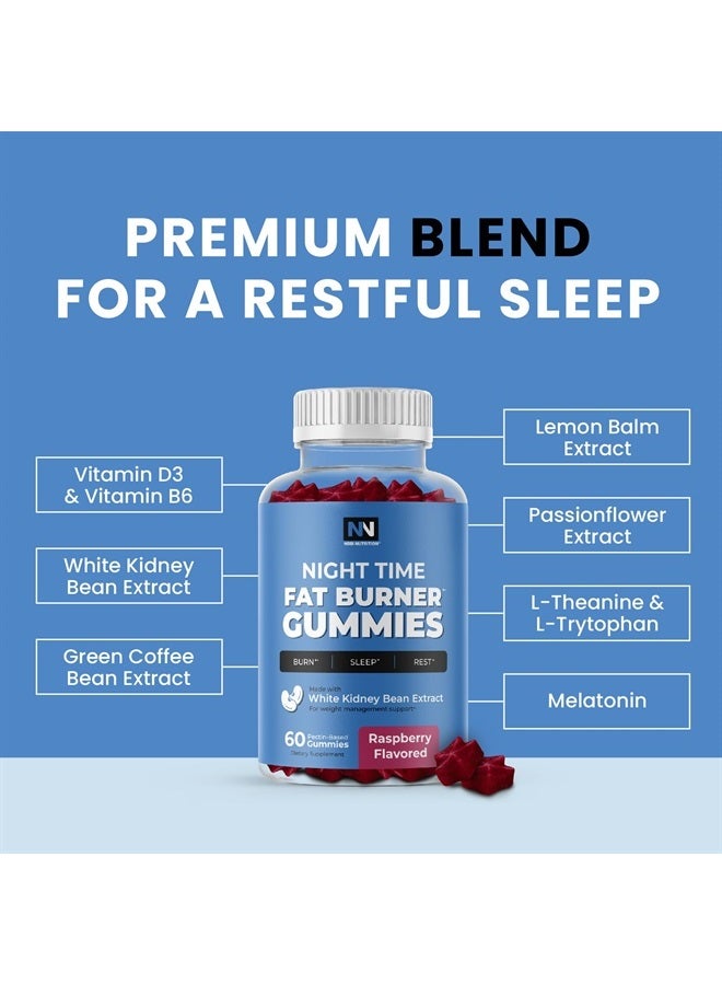 Night Time Fat Burner Gummies, Weight Loss & Sleep Support Supplement | Slimming Hunger Suppressant & Metabolism Booster, Shred Belly Fat While You Sleep | Nighttime Diet Gummies for Women & Men 60ct