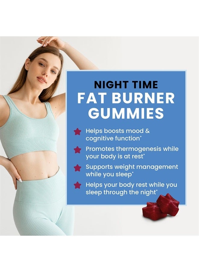 Night Time Fat Burner Gummies, Weight Loss & Sleep Support Supplement | Slimming Hunger Suppressant & Metabolism Booster, Shred Belly Fat While You Sleep | Nighttime Diet Gummies for Women & Men 60ct