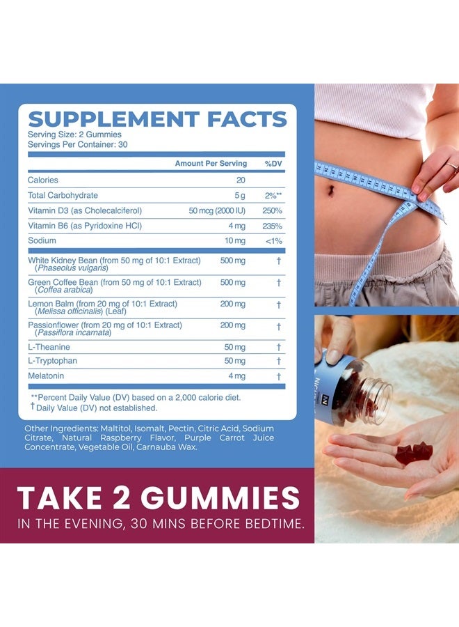 Night Time Fat Burner Gummies, Weight Loss & Sleep Support Supplement | Slimming Hunger Suppressant & Metabolism Booster, Shred Belly Fat While You Sleep | Nighttime Diet Gummies for Women & Men 60ct